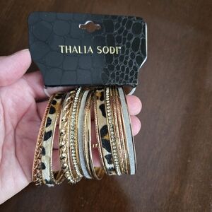 NWT Thalia Sodi Leopard Print Gold Tone Bangle Bracelet Set Stackable Rhinestone